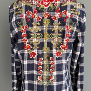 Grace in LA plaid button up shirt - embroidered - tapered - slim fit - size S